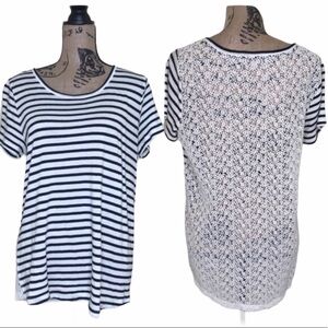 LOFT Striped Floral Lace Back TeeLarge Petite